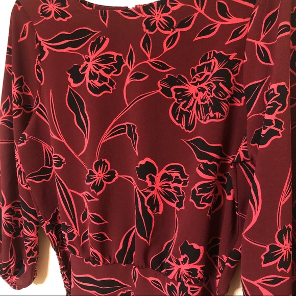 OLM Floral Blouse w/ Elastic Waist & Balloon Sleeves - Picture 9 of 16